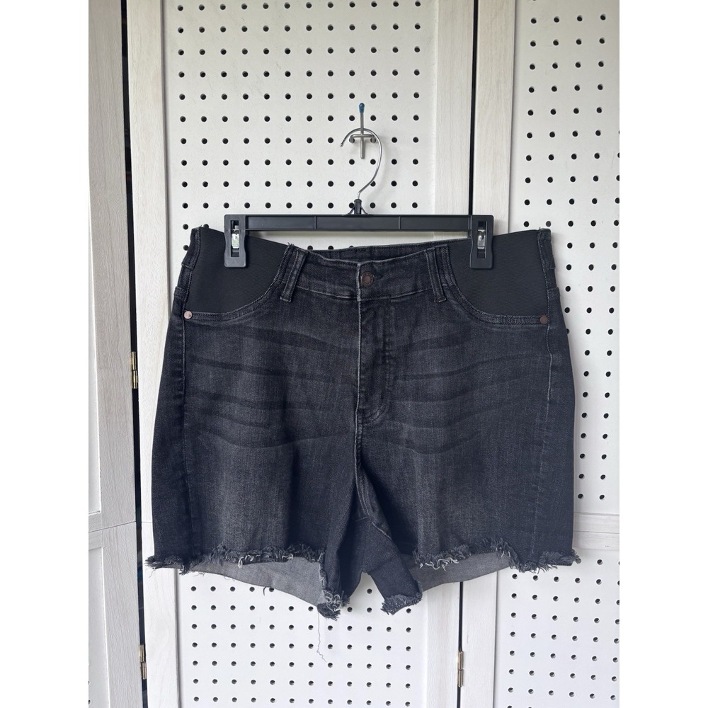 Judy Blue Bloom High Waist Maternity Denim Shorts Size 1XL Black Stretch Bands